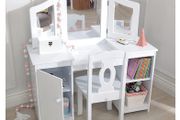 Wooden Vanity and Chair with Mirror and Storage Kids Children's Playroom/Bedroom Furniture