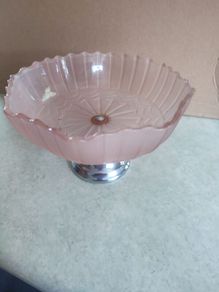 Bonbon Or Pastry Pink Glass  Bowl On Stand.