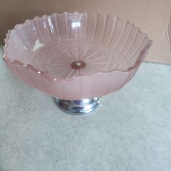 Bonbon Or Pastry Pink Glass  Bowl On Stand.