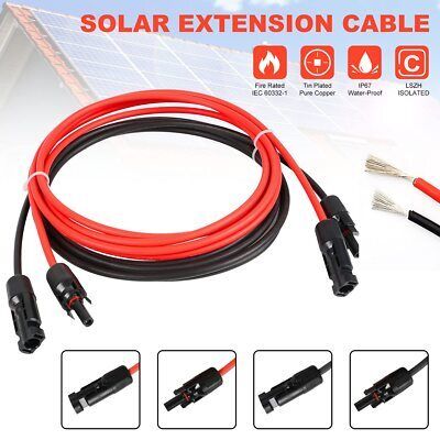 1Pair 2m Solar extension cable wire 12AWG 4mm Red Black with male and female connectors For solar panels solar controller