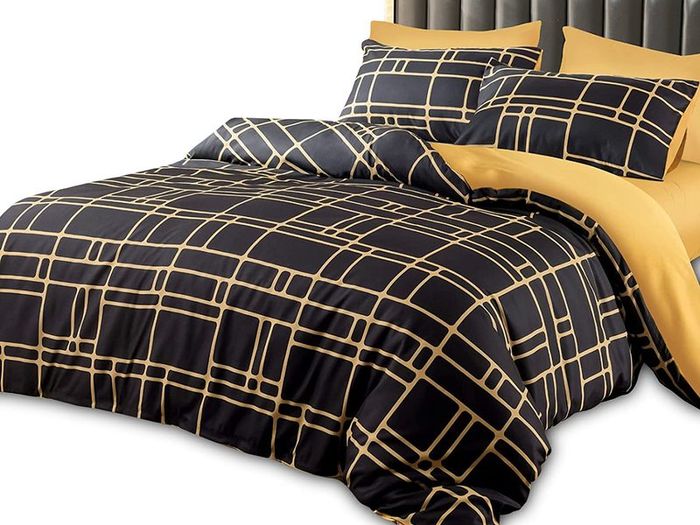 Double Duvet Set Black & Gold Doublesided Bedding Set 3 PCS With Pillowcases Ultra Soft Anti Allergic Non Iron Luxury Microfiber (Black, Double (200 x 200 cm))