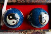 Shouxig Chinese Iron Baoding Balls Red Dragon Design. Vintage Meditation Balls.