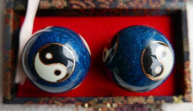 Shouxig Chinese Iron Baoding Balls Red Dragon Design. Vintage Meditation Balls.