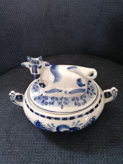 Gzhel Cow Sugar Bowl