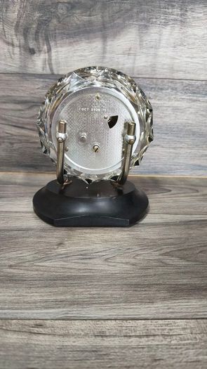 Vintage Majak Desk Clock Soviet Crystal Glass Clock USSR Mechanical Wind Up 1970s Not Working Parts Repair
