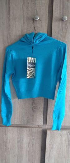 Turquoise turtleneck jumper front deco fits Xs s m