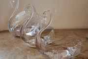 Vintage graduated trio of blown glass swans