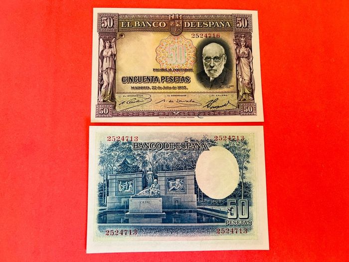 Spain  50  Pesetas  1935   ( uncirculated ) scarce