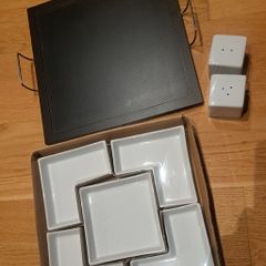 Tapas dishes, black board, salt & peppers shakers NEW