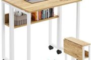 Small Folding Desk with Storage Shelf,80 cm Computer Rolling Desk on Wheels Easy Assembly,Foldable desk for Small Space,Oak