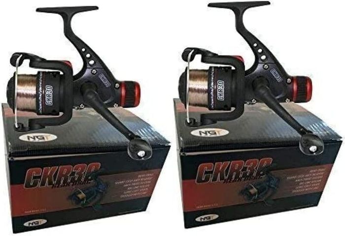 2 x CKR30 Black Fishing Reels Loaded with 6LB Line For Coarse Match Lake River