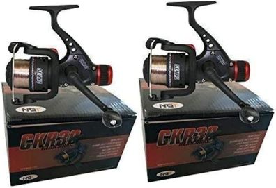 2 x CKR30 Black Fishing Reels Loaded with 6LB Line For Coarse Match Lake River