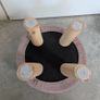 Round Upholstered Footstool Pouffe, Blush Pink with Wooden Legs Image 2