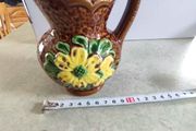 Vintage small brown pitcher embossed yellow daisies daisy decorative