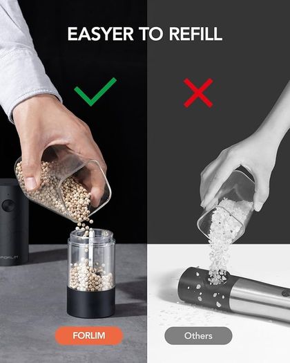 Rechargeable Electric Salt and Pepper Grinder Set, Salt and Pepper Mill with Ceramic Grind, Dust Cover with One-Button Control, Adjustable Coarseness, LED Light, for Home & Kitchen, Black&White