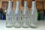 490 - Set of 4 Vintage 1950s Clear Glass Crown Cap Top Collectible Decorative Coca Cola Bottles