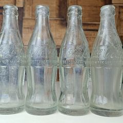 490 - Set of 4 Vintage 1950s Clear Glass Crown Cap Top Collectible Decorative Coca Cola Bottles