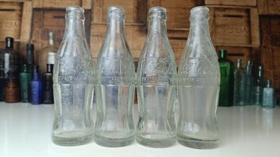 490 - Set of 4 Vintage 1950s Clear Glass Crown Cap Top Collectible Decorative Coca Cola Bottles