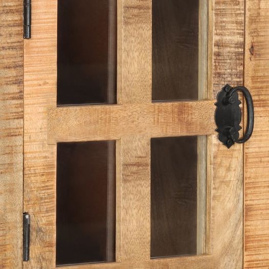 Highboard with Wheel 38x30x143 cm Solid Rough Mango Wood
