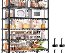91cm x 46cm x 191cm Wire Storage Shelves with Wheels, NSF Certified 6-shelfs Heavy Duty Adjustable Kitchen Shelving Unit, Pantry Organizer Rack Rolling Metal Shelf for Garage