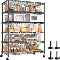 91cm x 46cm x 191cm Wire Storage Shelves with Wheels, NSF Certified 6-shelfs Heavy Duty Adjustable Kitchen Shelving Unit, Pantry Organizer Rack Rolling Metal Shelf for Garage