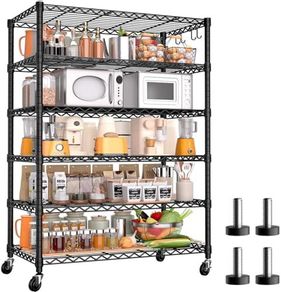 91cm x 46cm x 191cm Wire Storage Shelves with Wheels, NSF Certified 6-shelfs Heavy Duty Adjustable Kitchen Shelving Unit, Pantry Organizer Rack Rolling Metal Shelf for Garage