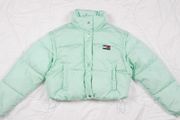 Tommy Jeans Mint Green Seafoam Cropped Convertible Puffer Jacket Size M