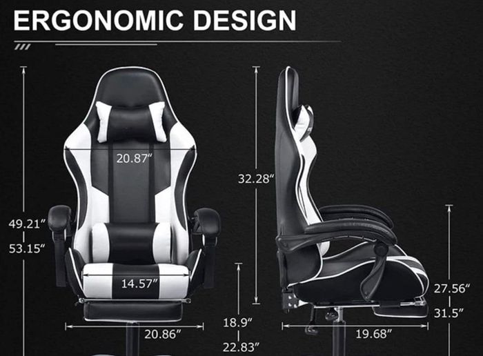 Gaming Chair Ergonomic Computer Chair Office Chair Desk Swivel Chair Adjustable Reclining Footrest Cushion White New!