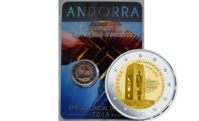 Andorra 2 Euro Base Metals Brilliant Uncirculated Coin 2018 - 25th Anniversary of the Constitution of Andorra - Commemorative 2 euro coins