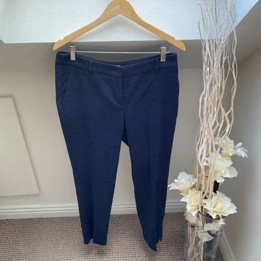 TATUUM Navy Blue & White Polka Dot Tapered Ankle Trousers 40