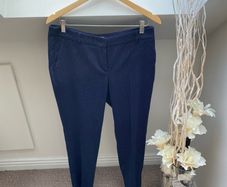 TATUUM Navy Blue & White Polka Dot Tapered Ankle Trousers 40