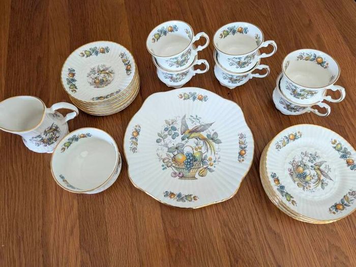 Rare 21pc Royal Tara "Birds and Fruit" Tea Set - Fine Bone China, Made in Galway