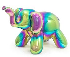 Made By Humans Balloon Elephant Money Bank, Cool and Unique Ceramic Piggy Bank with High-Gloss Finish - Rainbow