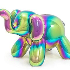 Made By Humans Balloon Elephant Money Bank, Cool and Unique Ceramic Piggy Bank with High-Gloss Finish - Rainbow