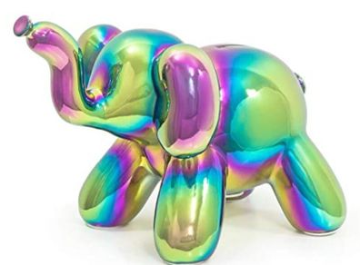 Made By Humans Balloon Elephant Money Bank, Cool and Unique Ceramic Piggy Bank with High-Gloss Finish - Rainbow