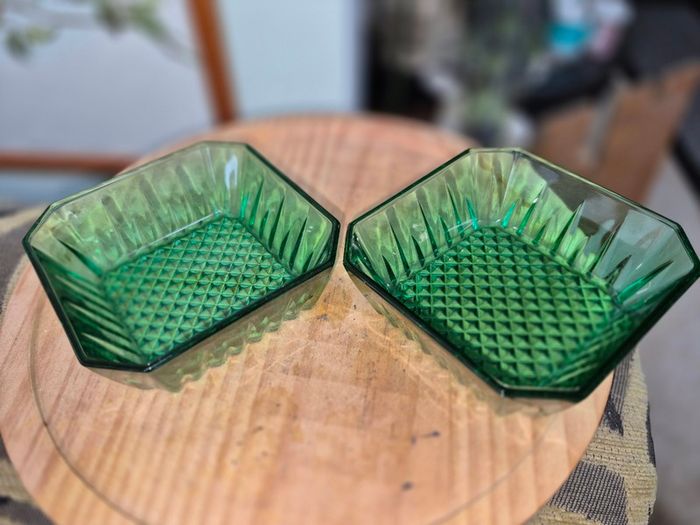 Vintage Pair of green glass dishes