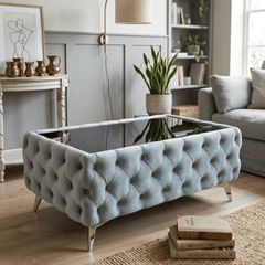 Coffee table 83x63x45cm velvet with glass