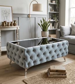 Coffee table with glass and metal legs