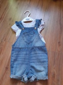 baby soft denim dungaree shorts and tee