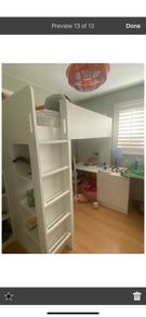 Smastad loft bed, wardrobe, desk and drawers