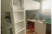 Smastad loft bed, wardrobe, desk and drawers