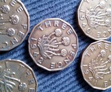Scottish Brass Three Pence Coins. Sequential.  Bargain.