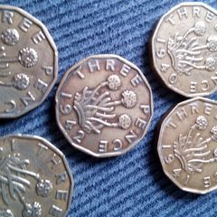 Scottish Brass Three Pence Coins. Sequential.  Bargain.