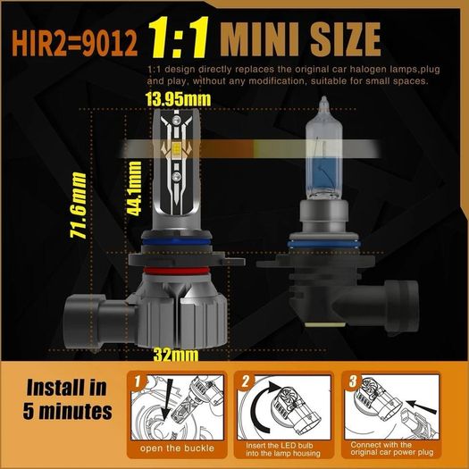 2x HIR2 Led Headlight Canbus No Error 9012 Car Bulb High Power 6000K White Light Diode Lamp 12v 55w For Toyota Corolla 2019 to 2023