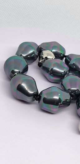 Peacock Color Shell Pearl Bracelet (Size - 8) in Rhodium Overlay Sterling Silver