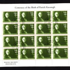 2004 Ireland Centenary of the Birth of Patrick Kavanagh Stamp Sheetlet Plate 1A1A1A1A Fine CDS Used with Dublin cancel of 21st October 2004 (First day of issued) on envelope extract.