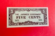 Japanese  Invasion  Money  MALAYA  5 CENTS  1942 WORLD WAR 11 ( Uncirculated )