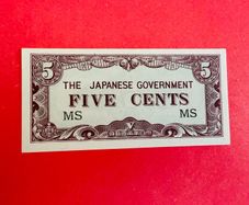 Japanese  Invasion  Money  MALAYA  5 CENTS  1942 WORLD WAR 11 ( Uncirculated )