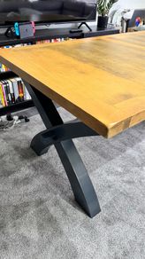 Heavy Oak Rustic Charcoal Extending Oak Dining Table Ex Display