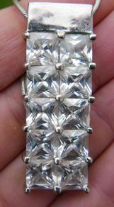 Vintage 925 Sterling Silver  Crystal Stone Studded Pendant With Chain 23.8g L10"